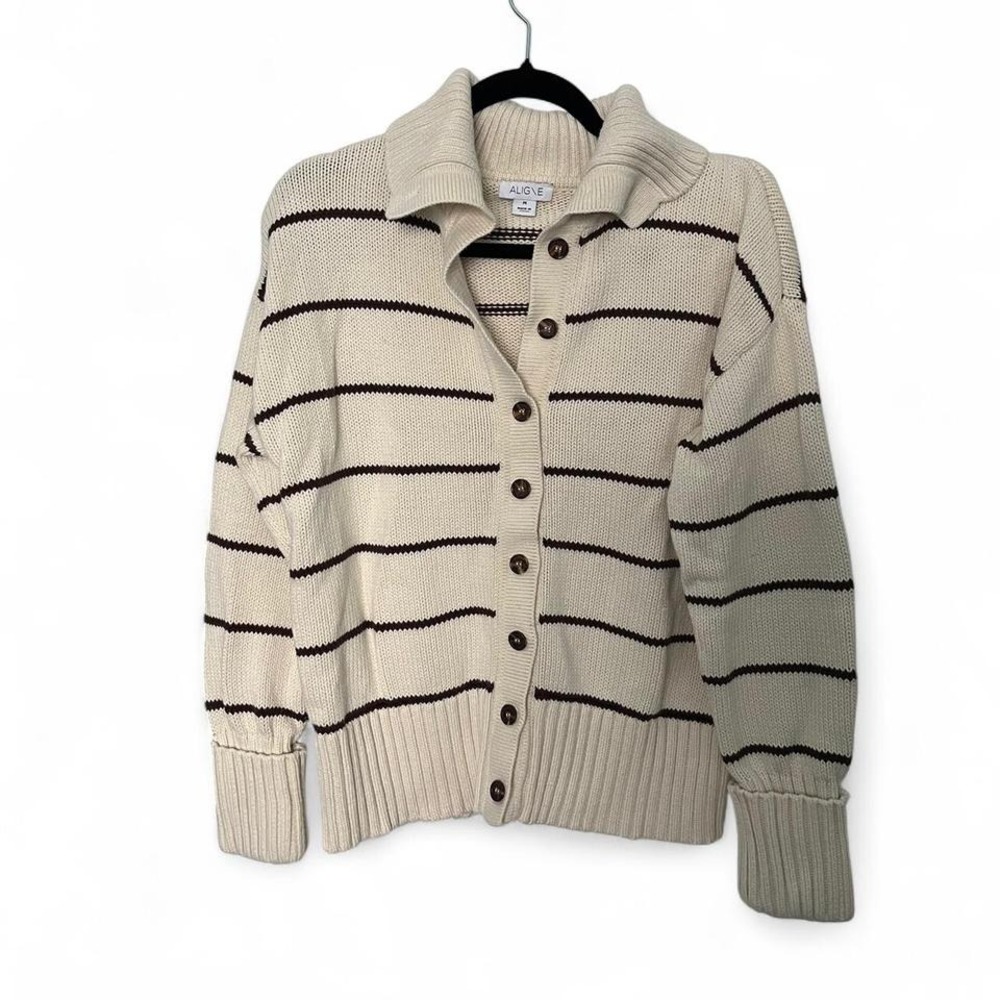 ALIGN SAWYER CREAM AND BROWN KNIT CARDIGAN